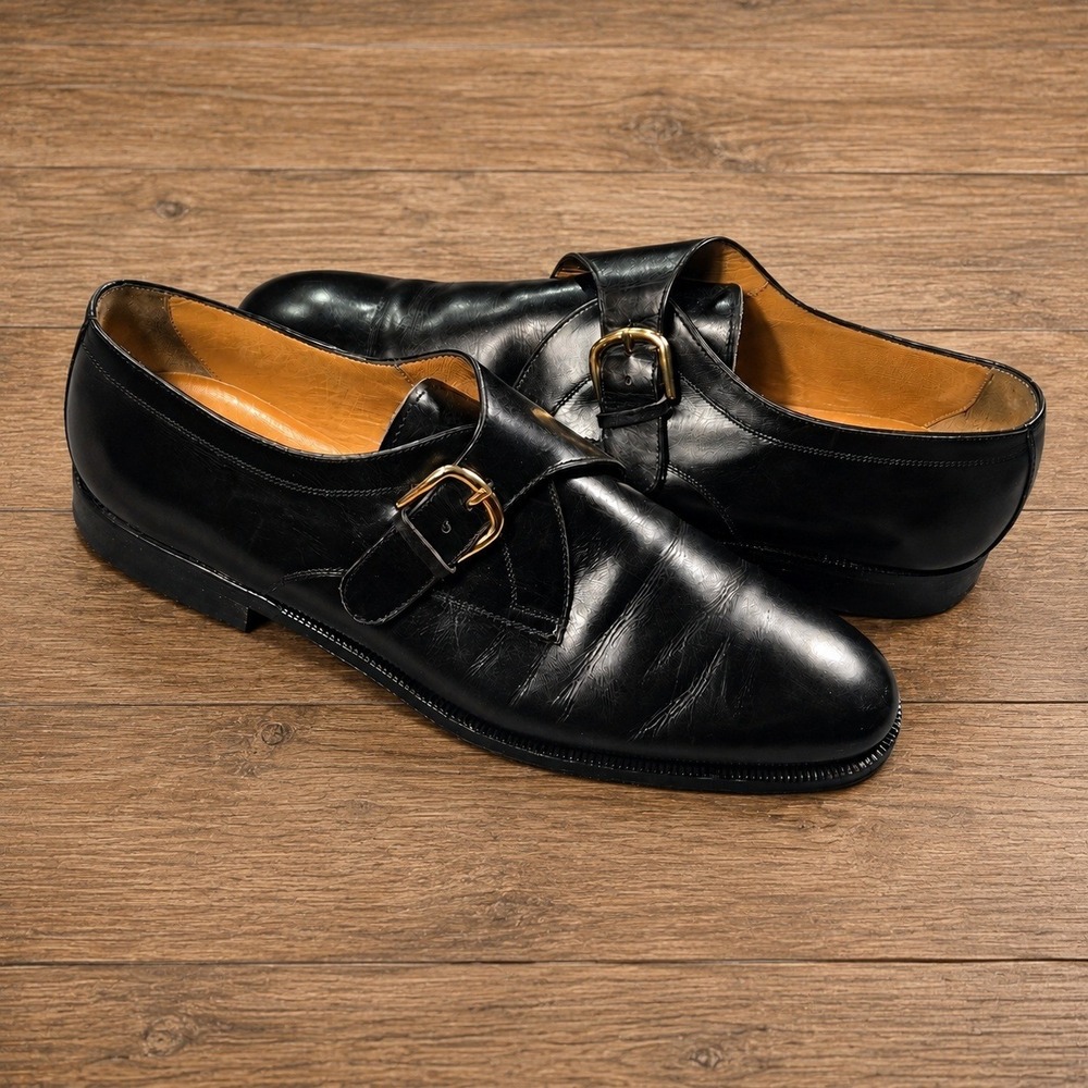 Bally Burlington Monk Strap Men 10.5 B Black Good Leather Dress Shoes Italy